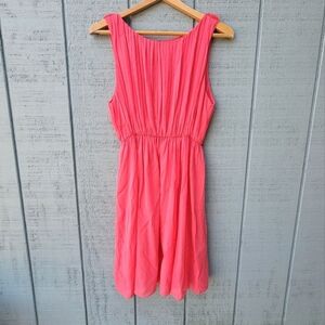 Alice and Olivia Silk Chiffon Pintuck Cutout Back Dress size M Coral Pink